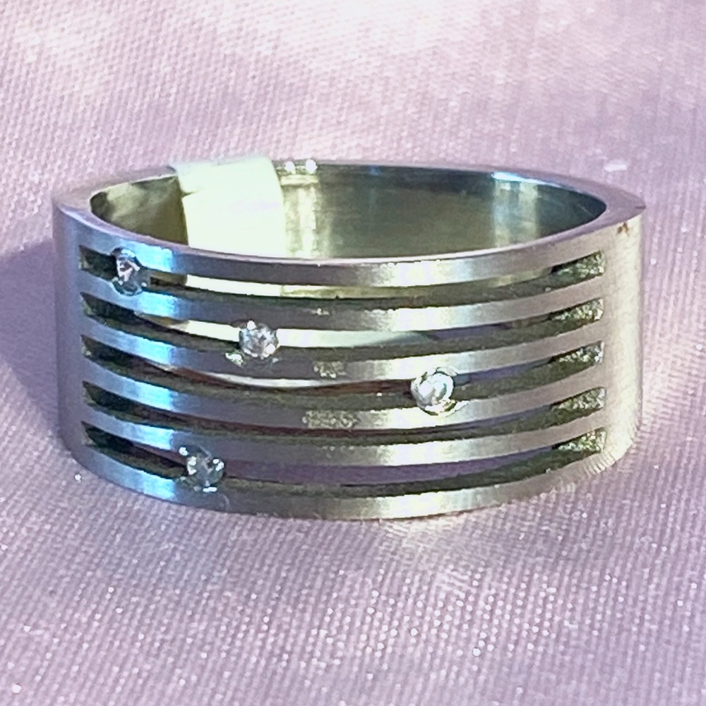 Mens Stainless Steel and Topaz Ring 10 NWOT